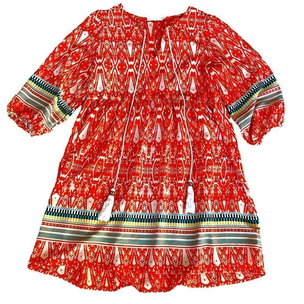 Emetla Orange and White Abstract Pattern Dress